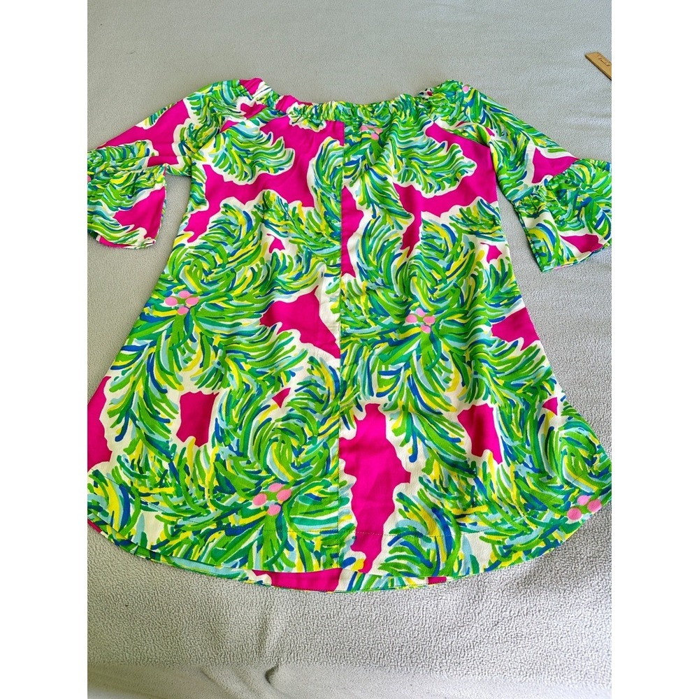 Southern Frock Dress Womens Small Tropical Floral Bell Sleeve Florida Beach Mini - Picture 5 of 8